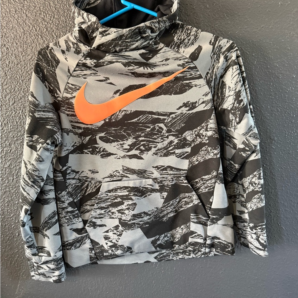 Nike Kids' Black and Orange Patterned Hoodie